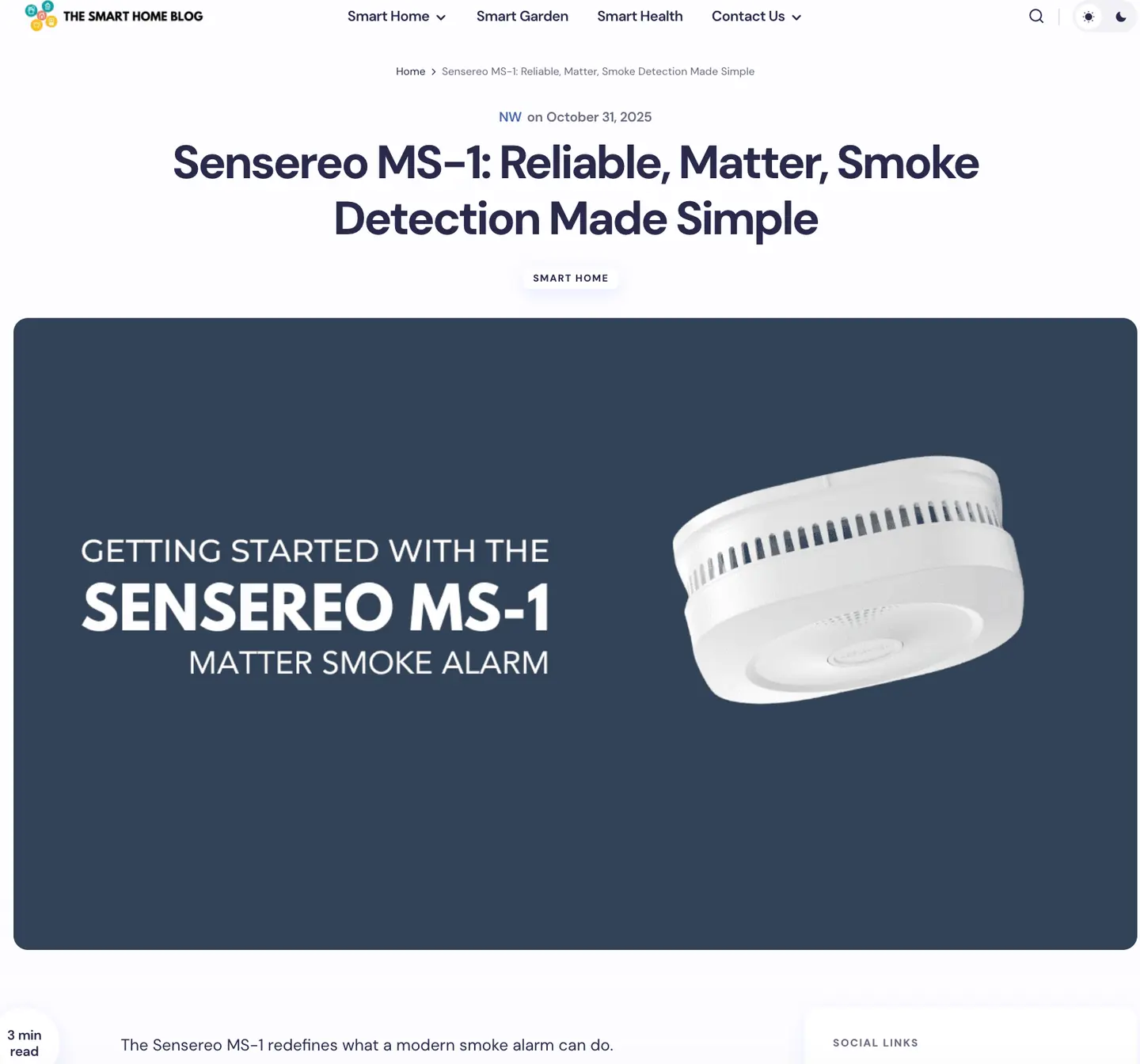 Sensereo MS-1: Reliable, Matter, Smoke Detection Made Simple