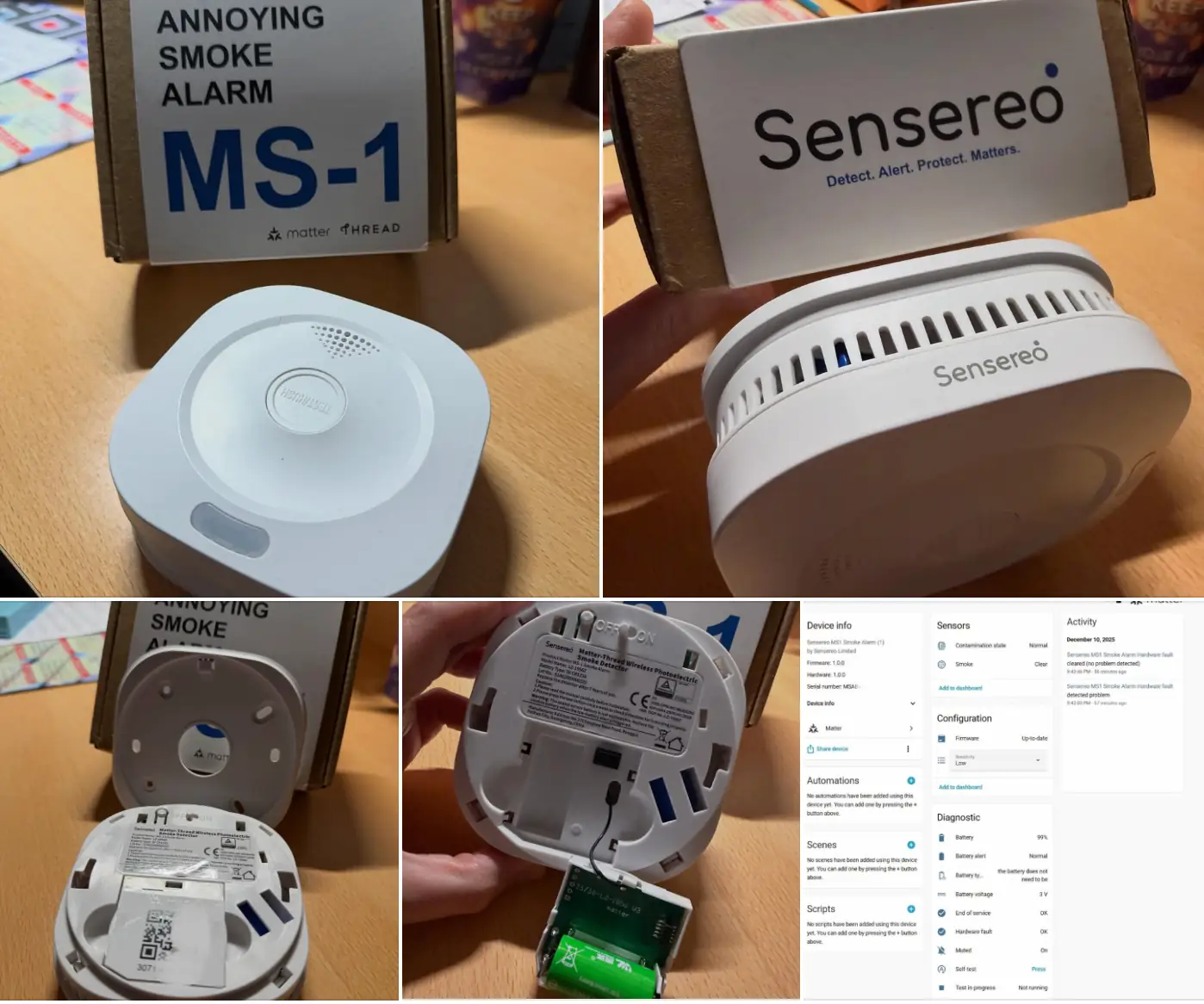 Sensereo MS-1 smart smoke sensor with Matter over Thread for connected home safety