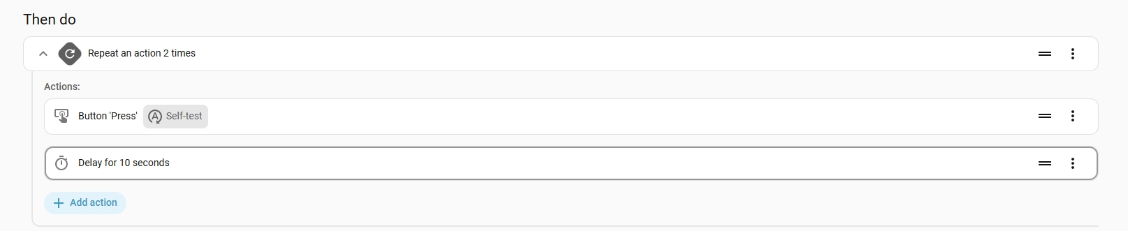 Sensereo Home Assistant Tutorial automation repeating Self-test button action