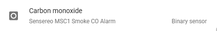 Sensereo Home Assistant Tutorial showing MSC-1 carbon monoxide detection status
