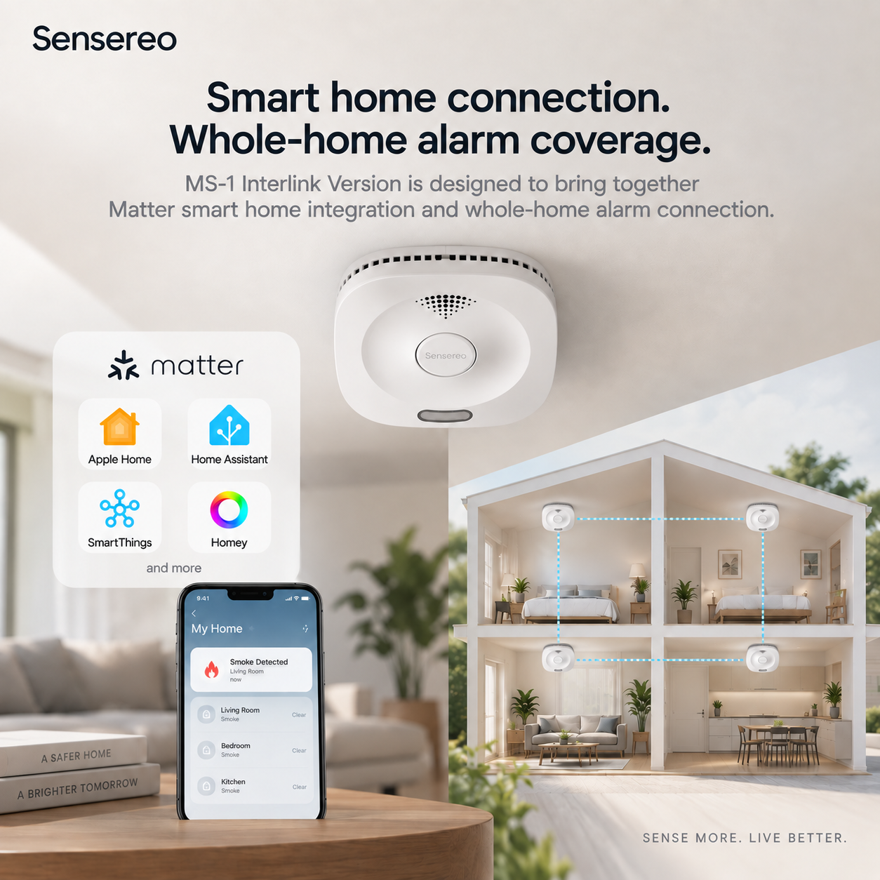 Sensereo MS-1 Interlink for Matter smart home connection and whole-home smoke alarm coverage