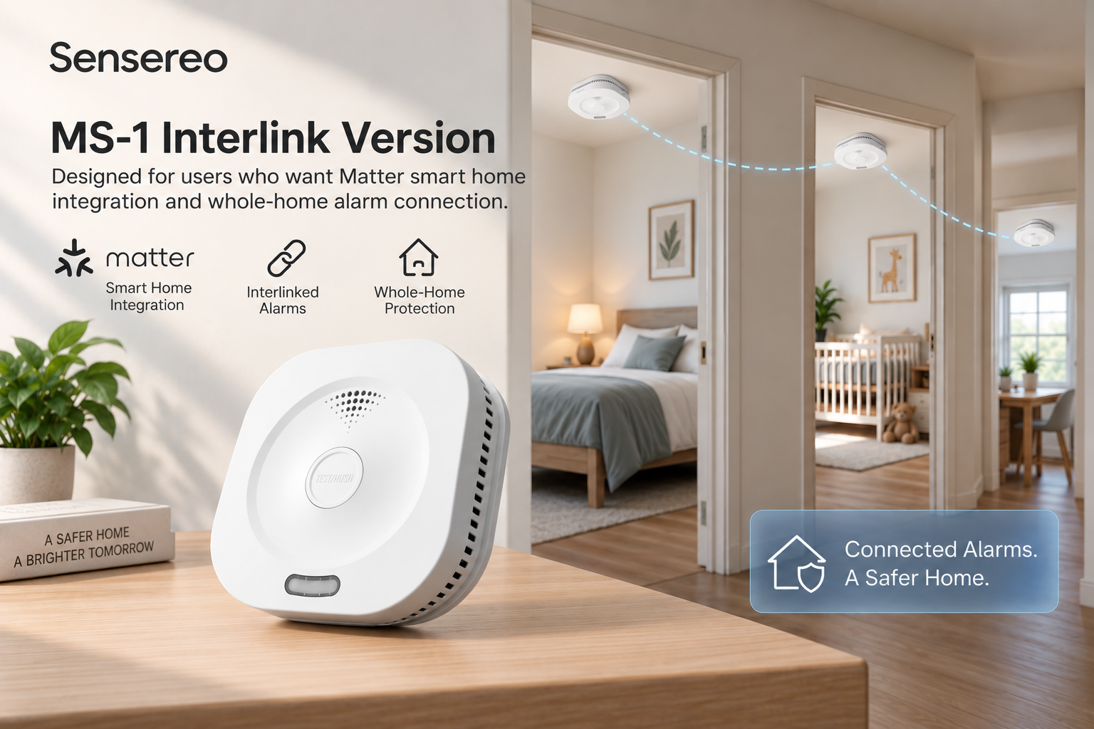 Sensereo MS-1 Interlink and MS-1 Matter smoke alarms for smart home and whole-home safety